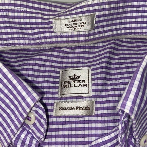 Peter Millar seaside finish Button Front short sleeve plaid shirt purple large - Picture 2 of 6